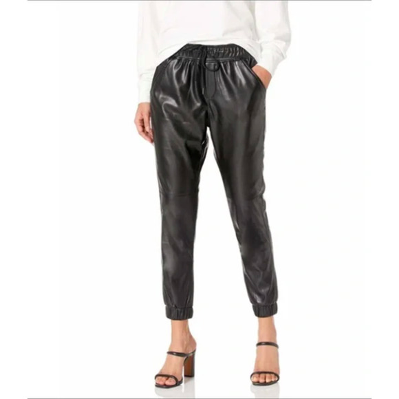 BB Dakota Pants - BB Dakota Faux Leather Vegan Black Joggers - Medium